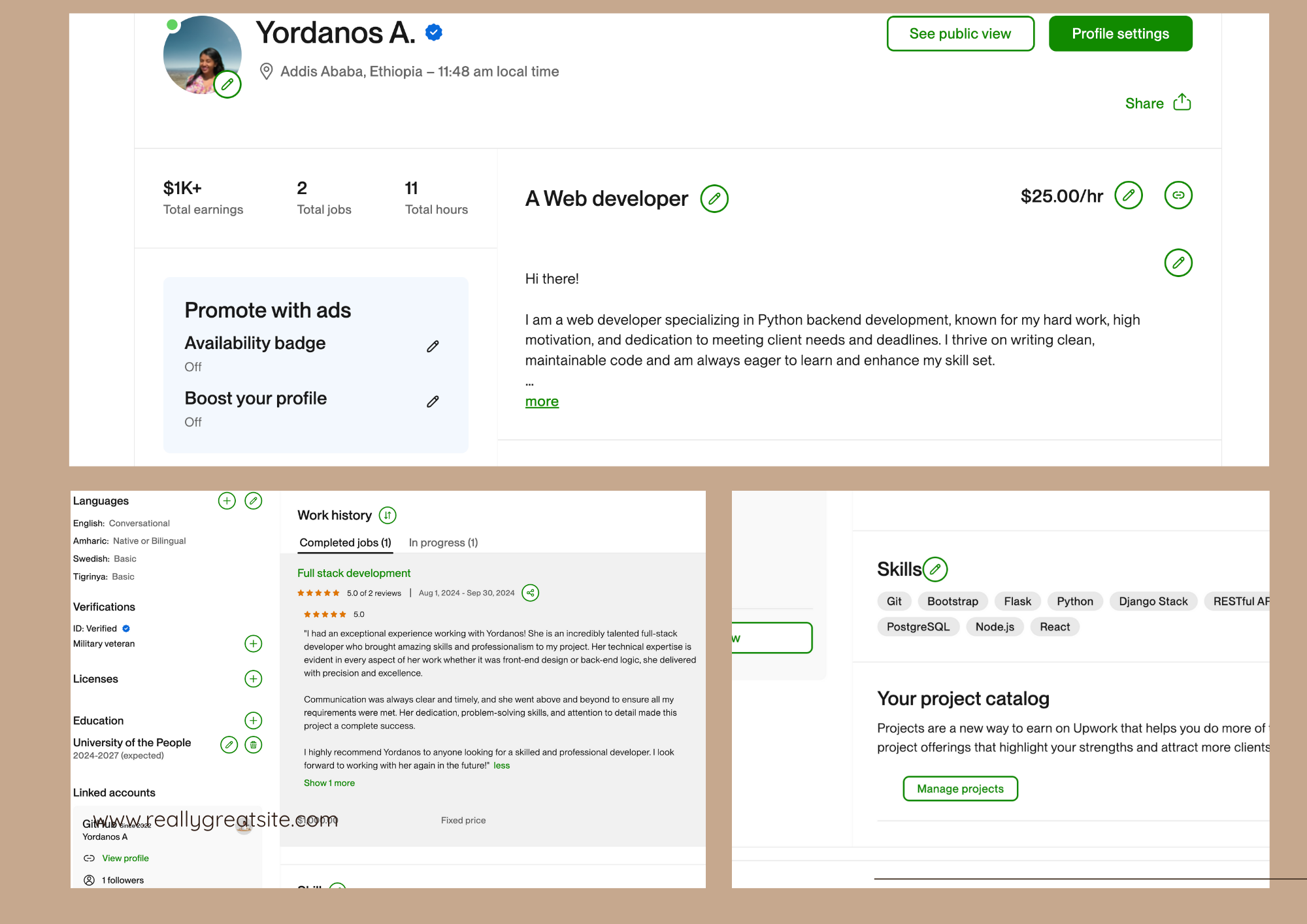 Upwork public profile